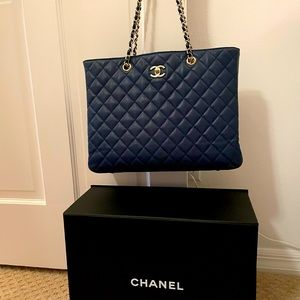CHANEL TIMELESS SHOPPING TOTE NAVY BLUE CAVIAR BAG